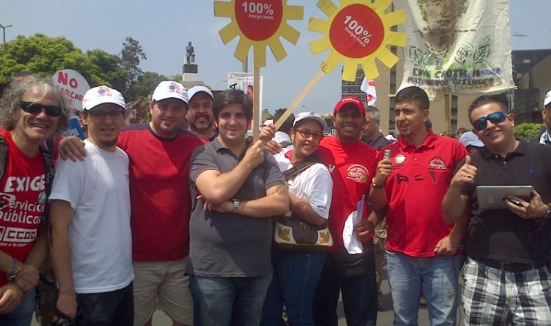 Young transport workers on people’s climate change march, Lima, Peru