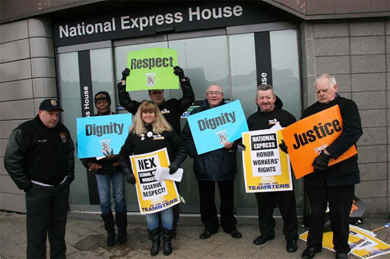 Union protestors outside the National Express AGM in Birmingham, UK