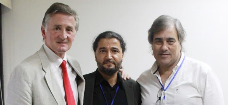 Orhan Akman (c), with UNI general secretary Philip Jennings (l) and Rubén Cortina, president, UNI Americas